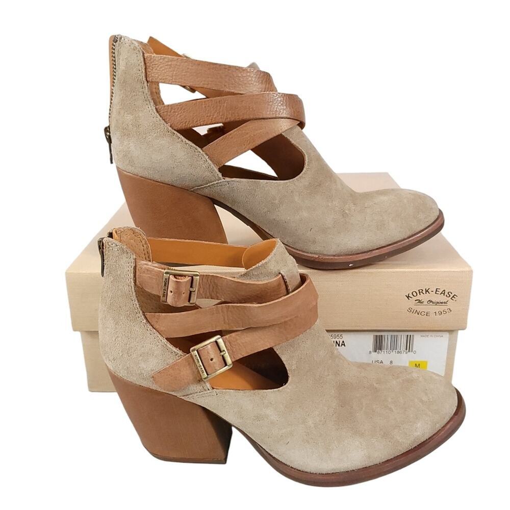 Kork-ease Stina Ankle Boots Strappy Leather Heeled Booties Neutral Cutout Fall